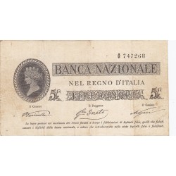 5 LIRE BANCA NAZIONALE NEL REGNO D'ITALIA TIPO PROVVISORIO del 25/07/1866 
